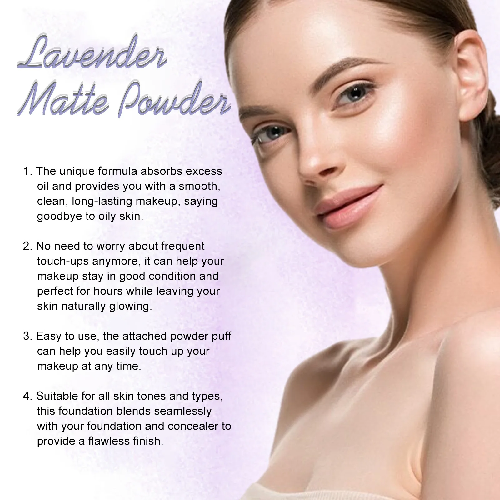 Lavender matte powder, matte, light and hard to take off makeup, natural and lasting, powder