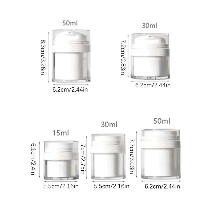 Latas Recarregáveis De Creme Acrílico, Garrafa De Vácuo, Estilo De Imprensa, Frascos Recipiente Cosmético Airless, 15 ml, 30 ml, 50ml