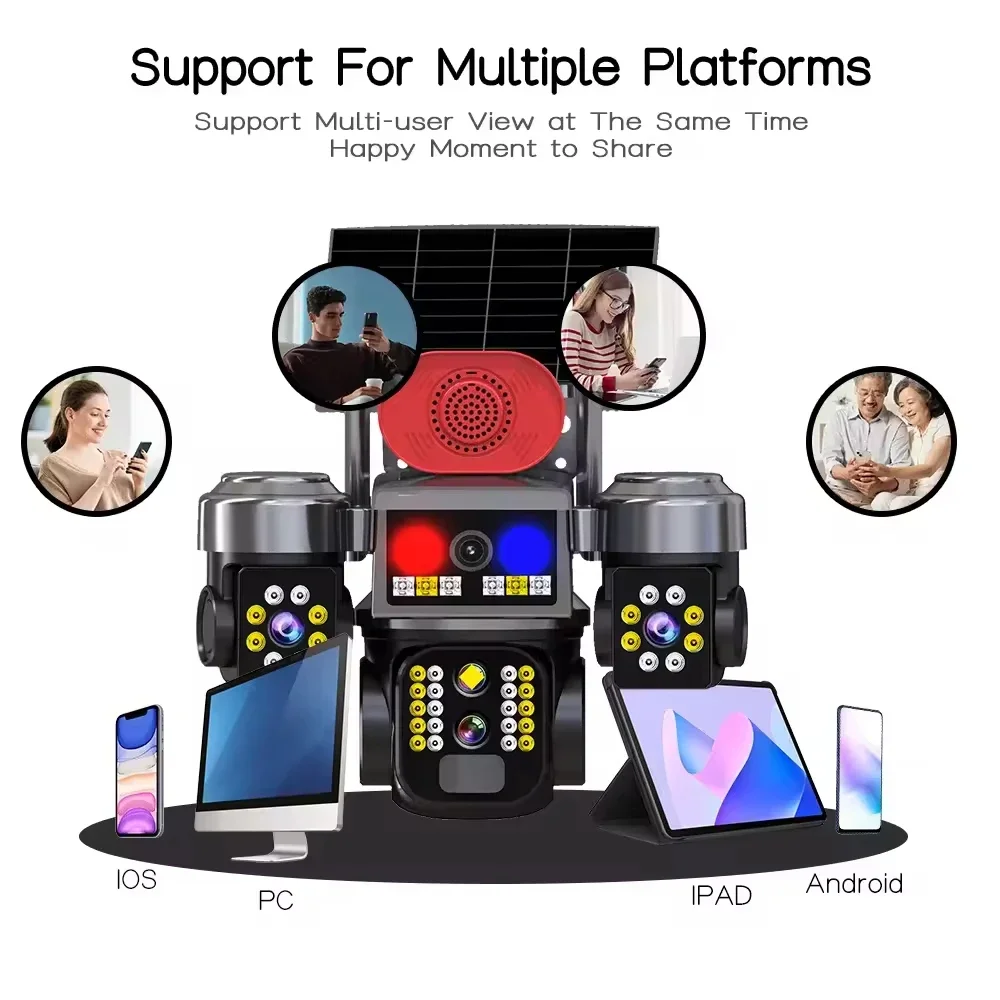 OKAM PRO المتكلم AOV كاميرا تعمل بالطاقة الشمسية 15 واط لوحة طاقة شمسية مزدوجة HD 20MP كاميرا الأمن ضوء إنذار اللون للرؤية الليلية تتبع الحركة
