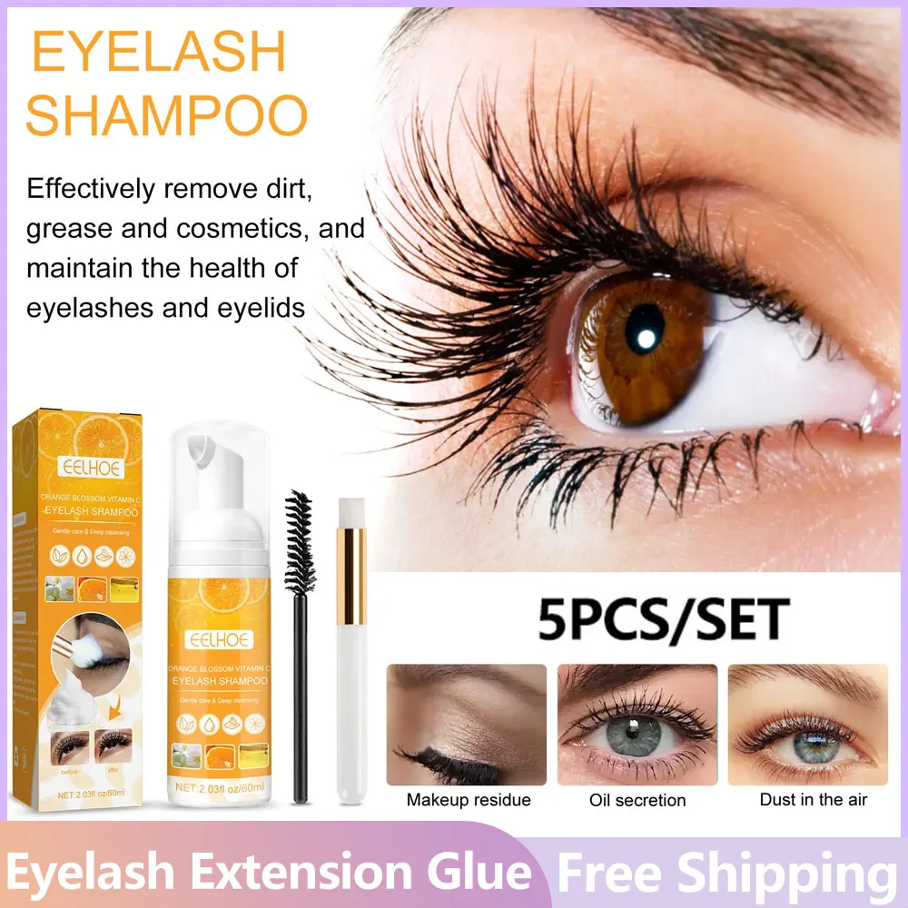 5pcs/set Eyelash Extension Glue Cleansing Mousse Eyelash VC Eyelash Bubble Cleanser Grafting Eyelash No Stimulation Makeup Tool