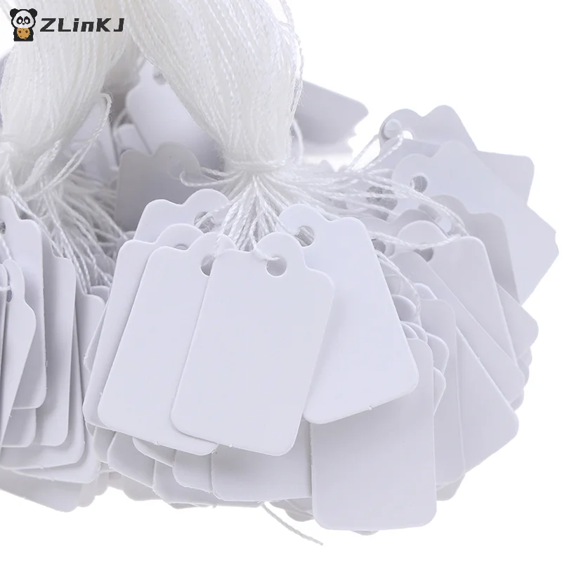 ▶300Pcs/lot White Blank Label Tie String Strung Ticket Jewelry Merchandise Display Price Tags