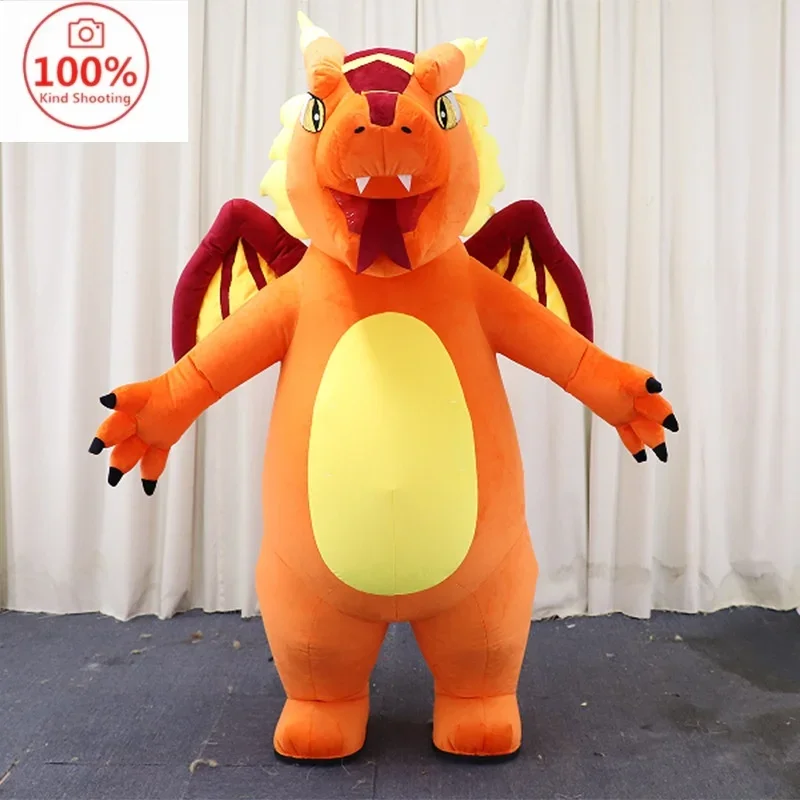 2m/2.6m Inflatable Furry Dragon Adult Costume Blow Up Walking Mascot Rabbit Plush Doll Suit for New Year Party Entertainments