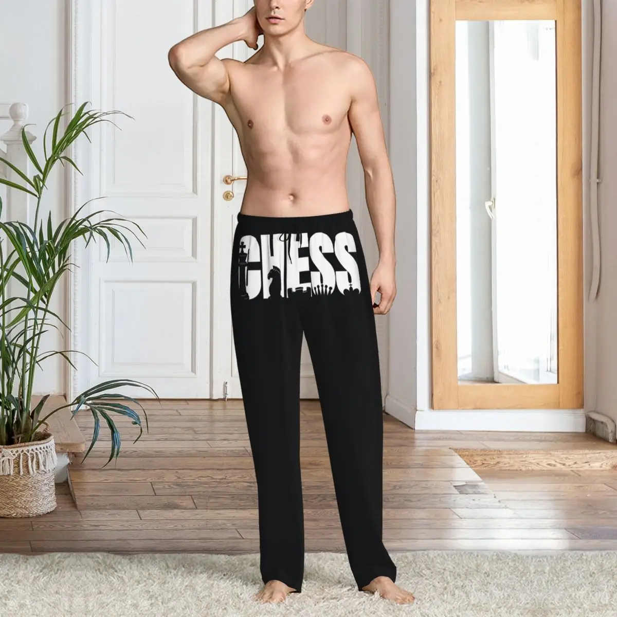 Pantalon de pyjama d'échiquier personnalisé pour hommes, vêtements de nuit de jeu d'échecs, bas de sommeil extensible avec poches