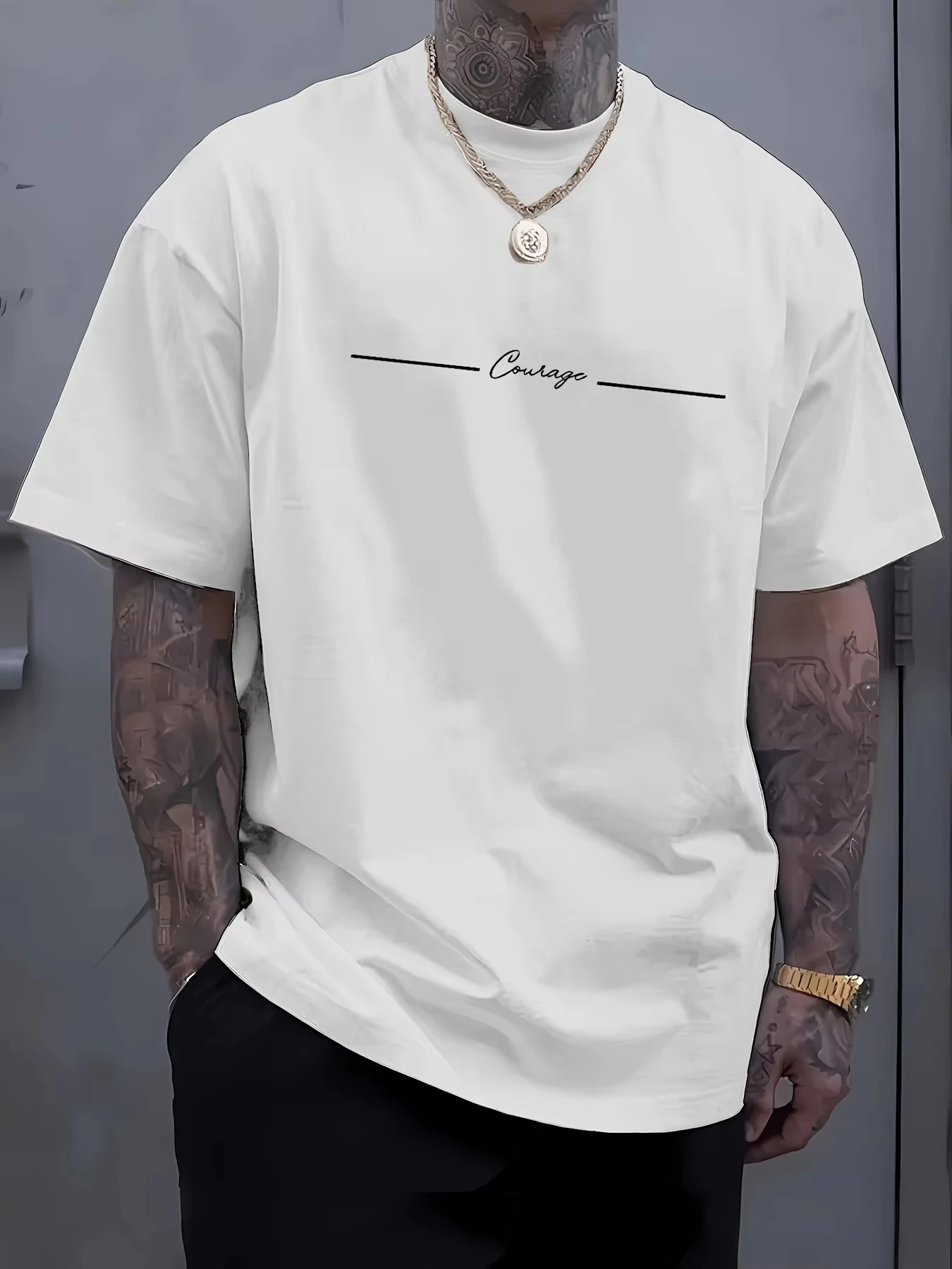 

Summer Men's 100% Pure Cotton Casual Loose Plus Size Letter Printed Sports Comfortable Round Neck Short Sleeve T-shirt Top