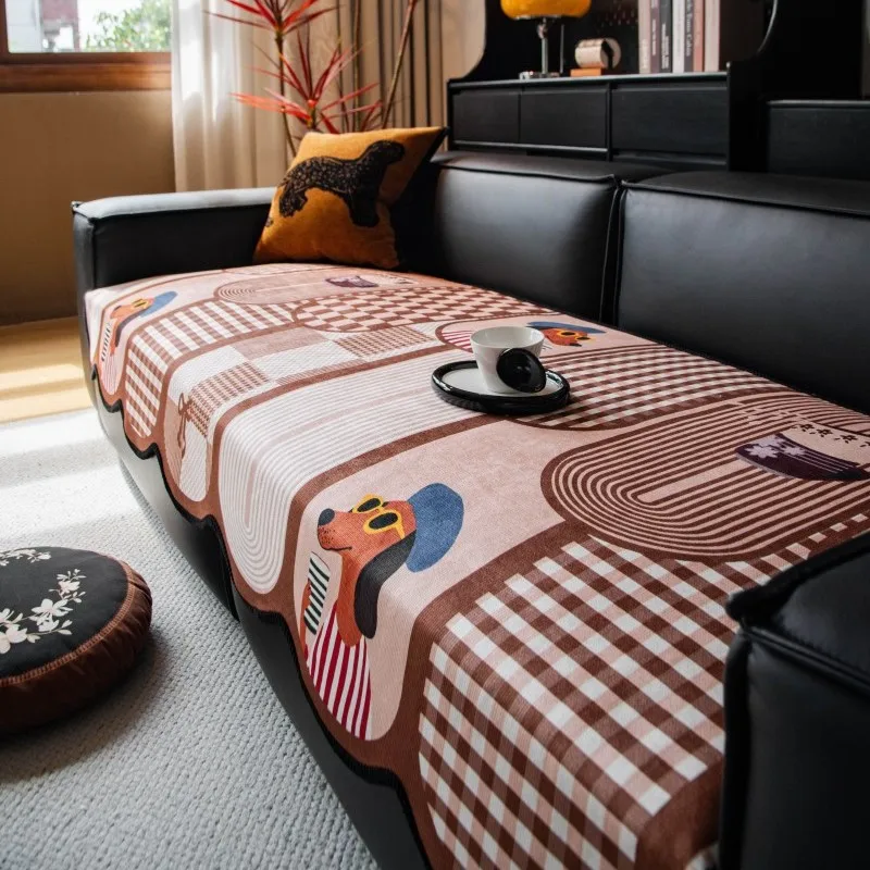 

2025 Universal Irregularity Sofa Cushion Sofa Armrests Retro Chenille Dog Printed Sofa Cover Non-Slip Couch Slipcover Protector