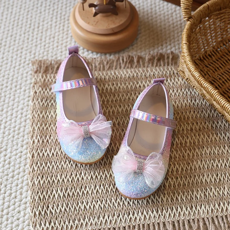 Mumoresip Children Princess Ballet Shoes Gradient Glitter Non Slip Girls Dress Leather Shoes Wedding Party Kids Mary Jane Flats