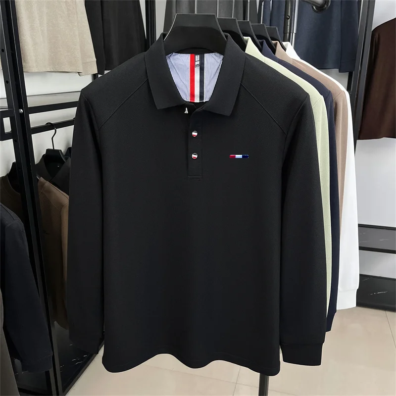 Hochwertiges Herren-Polohemd mit langen Ärmeln, Revers und Knöpfen, exquisites Muster, Stickerei, Herbst, neu, vielseitig, Business-Casual-Herrenbekleidung – Detail 11
