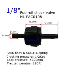 Fuel-oil check valves oil resistance PA66 body SUS316 Spring 1/8
