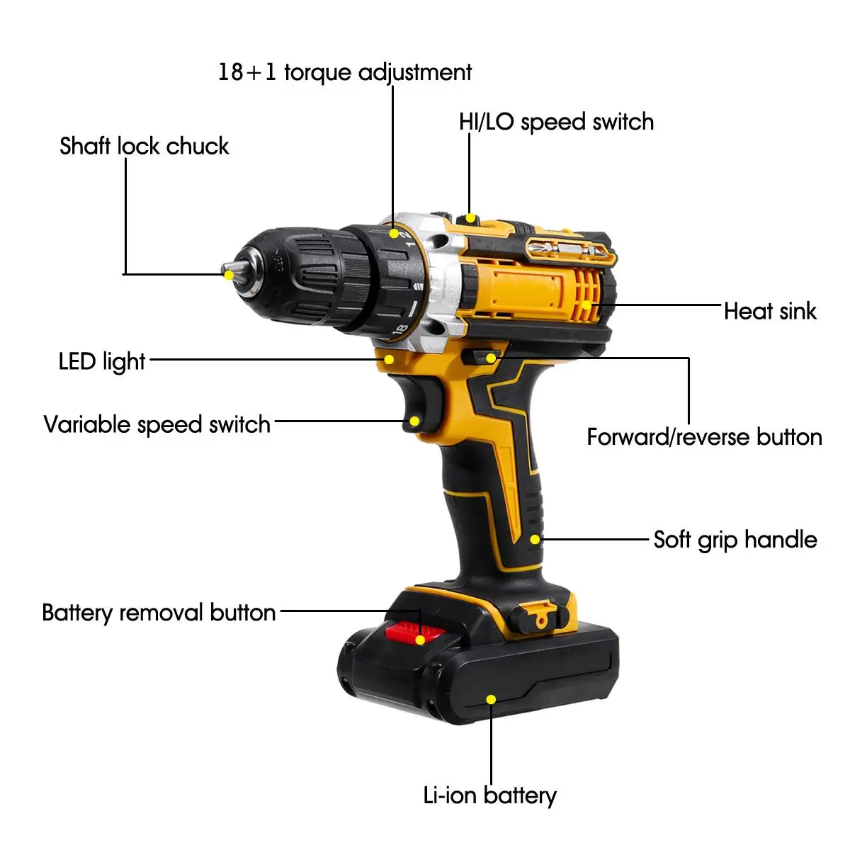 21V Electric Impact Drill Cordless Screwdriver 3 Functions Power Tools Lithium Battery Hand Drill with Box + Drill Bit Set