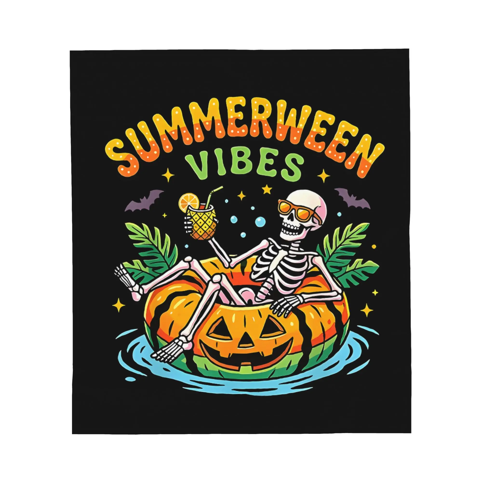 1PC Summerween Vibes Skeleton Pool Tropical Halloween Beach Party Winter Blankets for Adults Bedding Home Interior Sofa Knee
