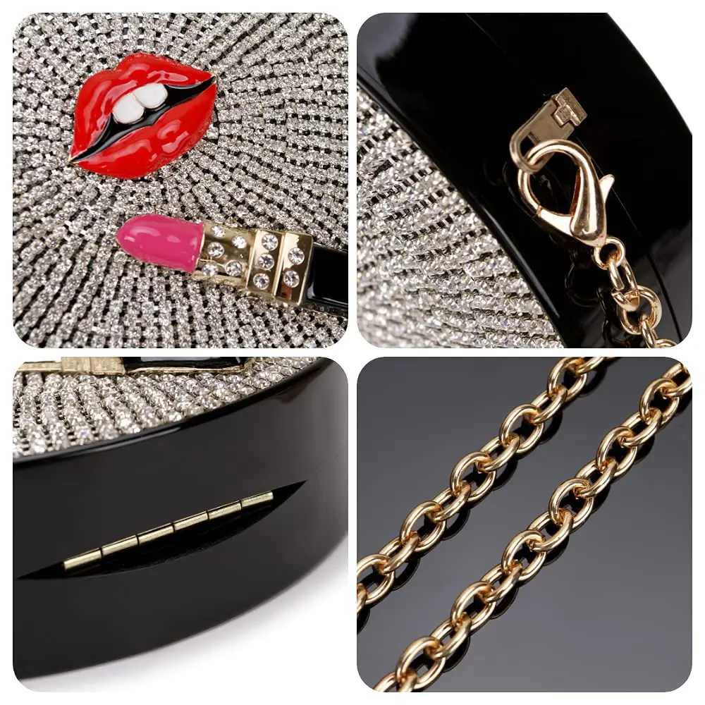 Luxury Diamond Lipstick Acrylic Party Evening Bag Clutch Bag for Women Fashion Shoulder Chain Bag Ladies Handbag Purses Wedding