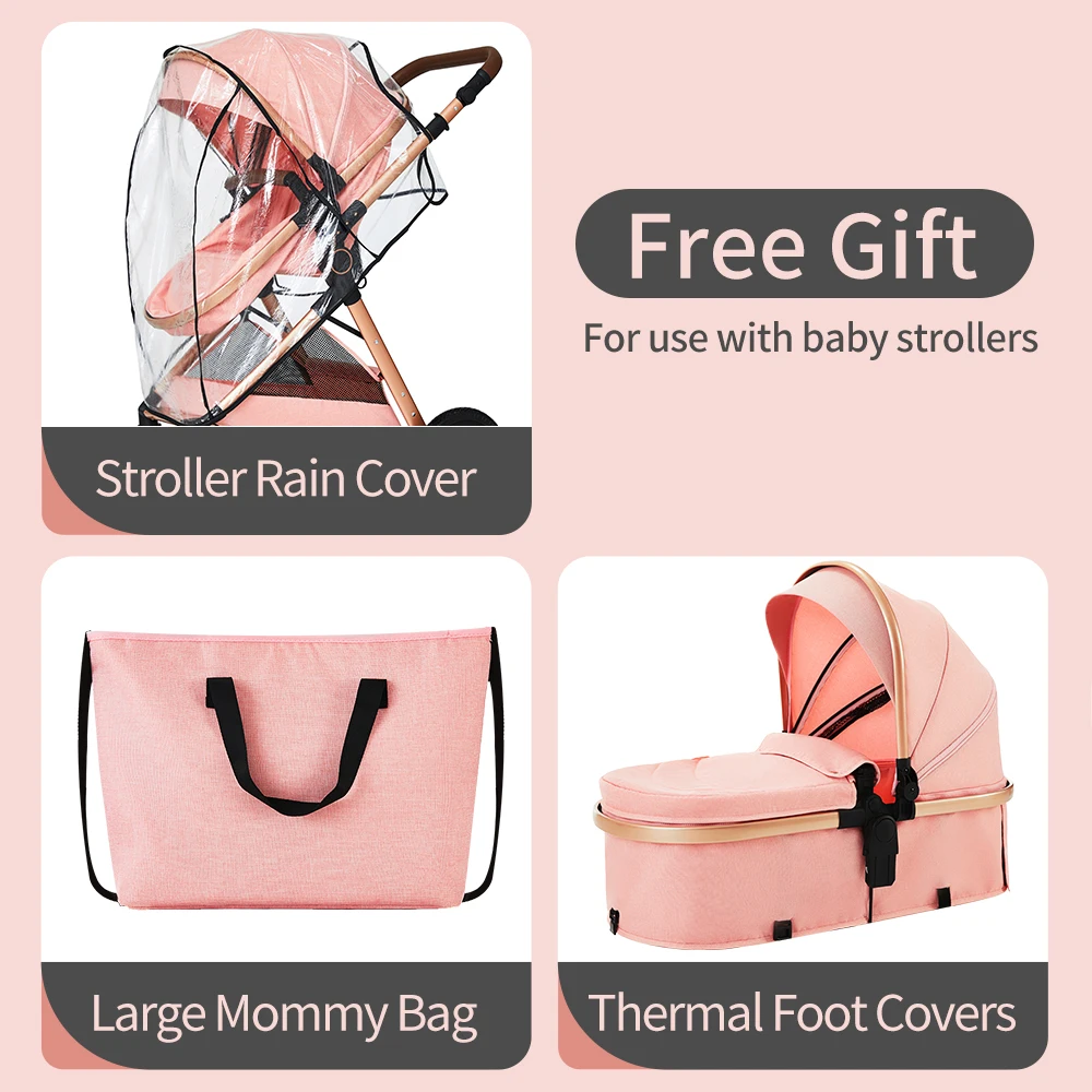 B.CHILDHOOD Kinderwagen 3-in-1, Kombinationskinderwagen, Reisesysteme, Buggy mit umkehrbarem Zwei-Wege-Druck mit Muttertasche, Regenschutz, Fußsack – Detail 2