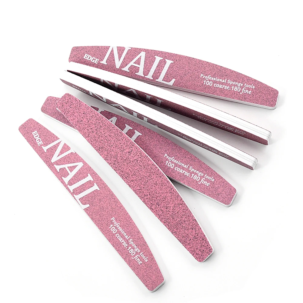 5Pcs/Lot New Arrived Nail Files 100/180 Buffer Double Side Pink Color Curve Banana Nail Art Care High Quality Polisher Tools