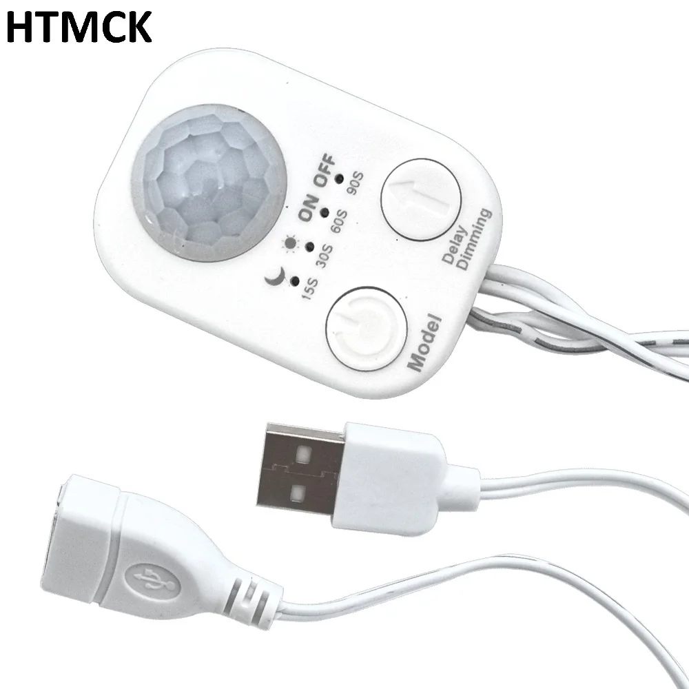 HTMCK USB PIR Motion Sensor Switch, DC 5V-24V Human Body Infrared Sensor Dimmable Controller for LED Light Strips