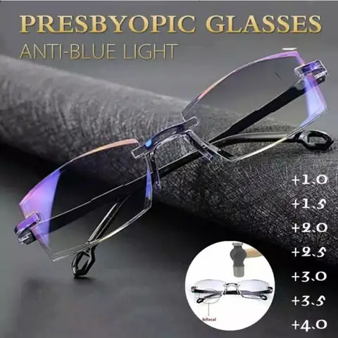 Rimless Reading Glasses Men Anti Blue Presbyopic Eyeglasses Square Computer Eyewear +0.0 +1.0 +1.5 +2.0 +2.5 +3.0 +3.5 +4.0
