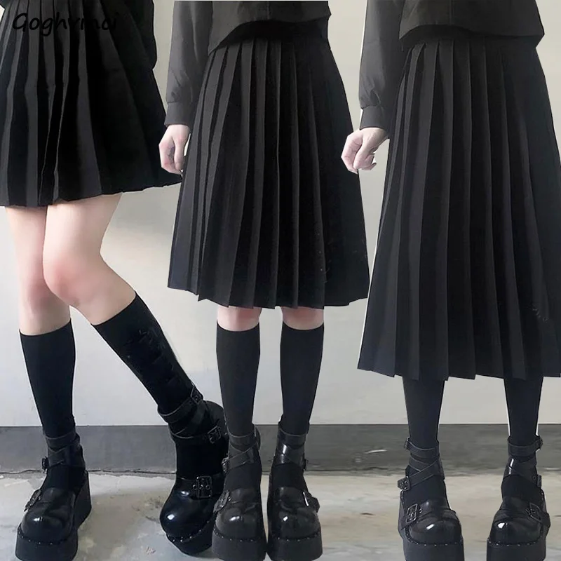 Pleated Skirts Women S-5XL Vintage Young basic Leisure Korean All-match Spring High Waist Female Skirts College