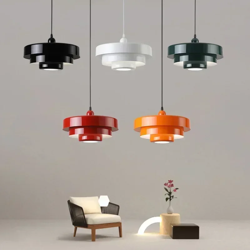 Nordic LED Macaron Pendant Light Carbon Steel Aluminum White Dark Green Orange Illuminations For Restaurant Living Rooms Fixture