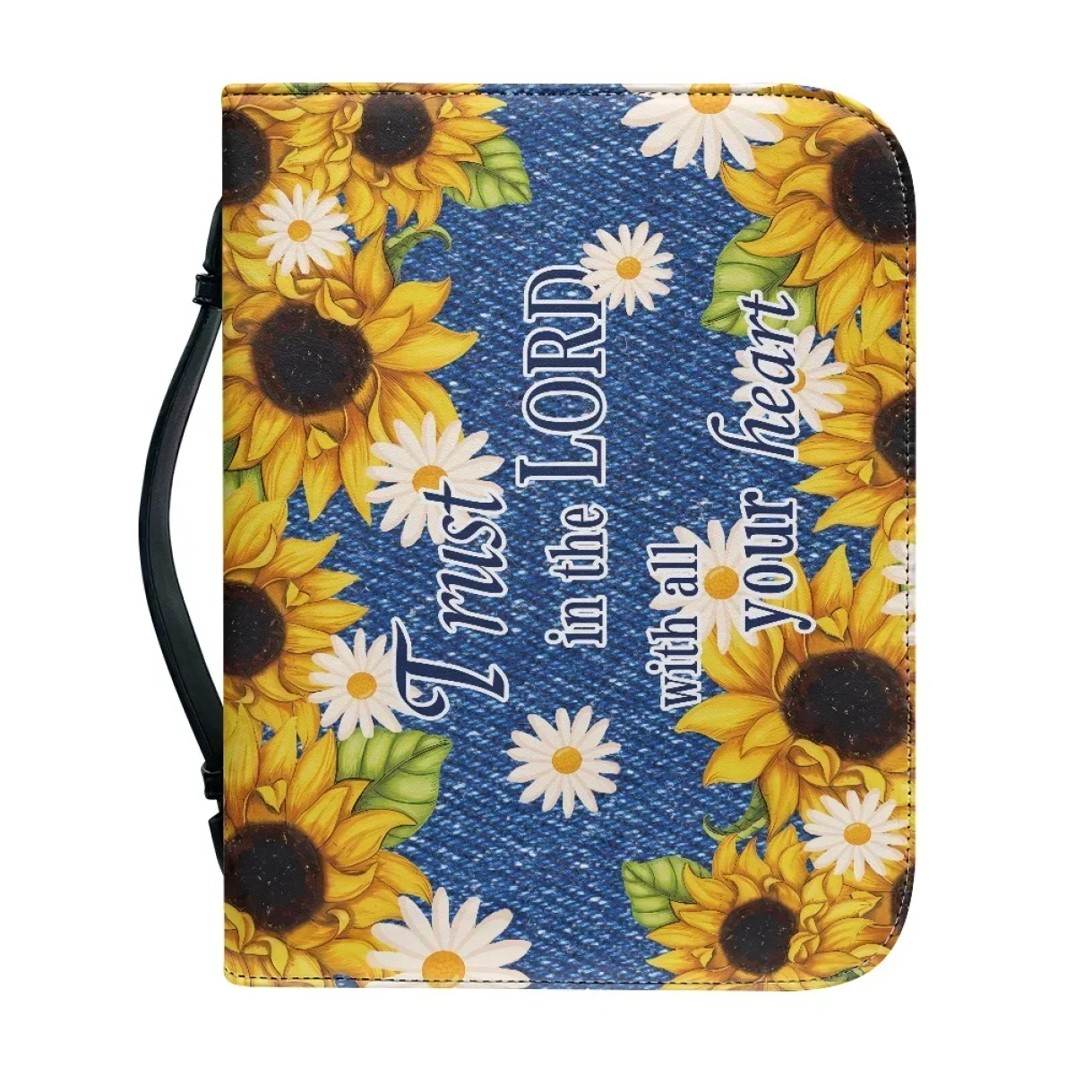 

Fashion Sunflower Pattern Print Bible Bag for Women Christian Bible Cover Case Leather Zipper Handle Handbags Bible Storage Bags
