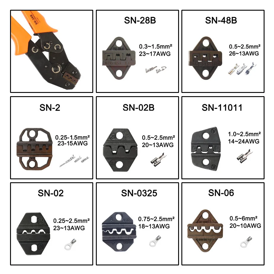 MINI EUROPE STYLE  Die Sets for SN SN48B CRIMPING PLIER series hand crimping tool and for SN28B SN11011 SN02 SN0325 SN06