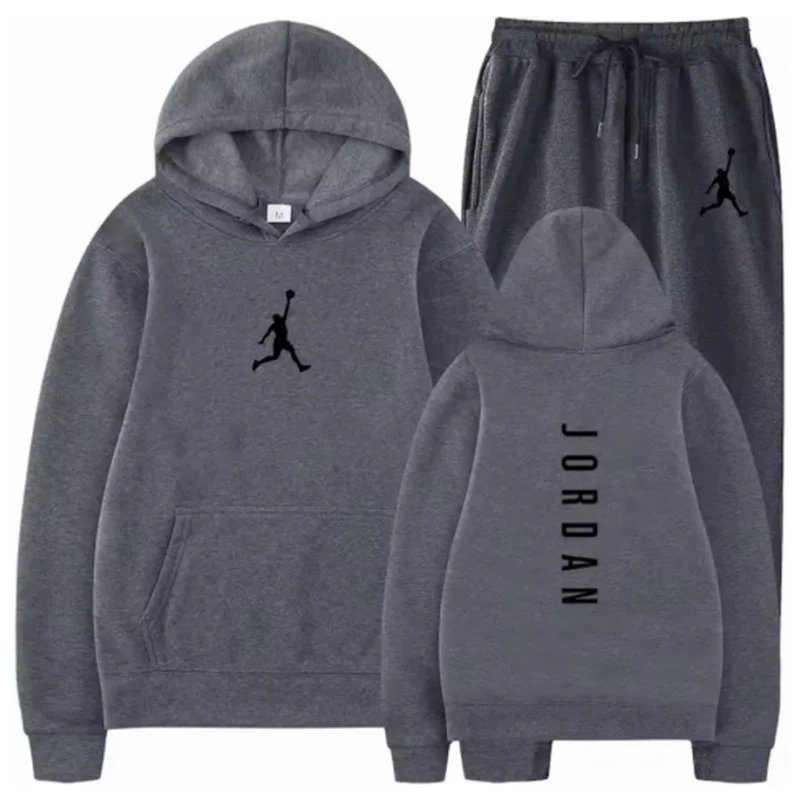 2025 الربيع والخريف اللياقة البدنية في الهواء الطلق كرة السلة ملابس رياضية غير رسمية مجموعة موضة الرجال مقنعين البلوز + سراويل للجري قطعتين مجموعة