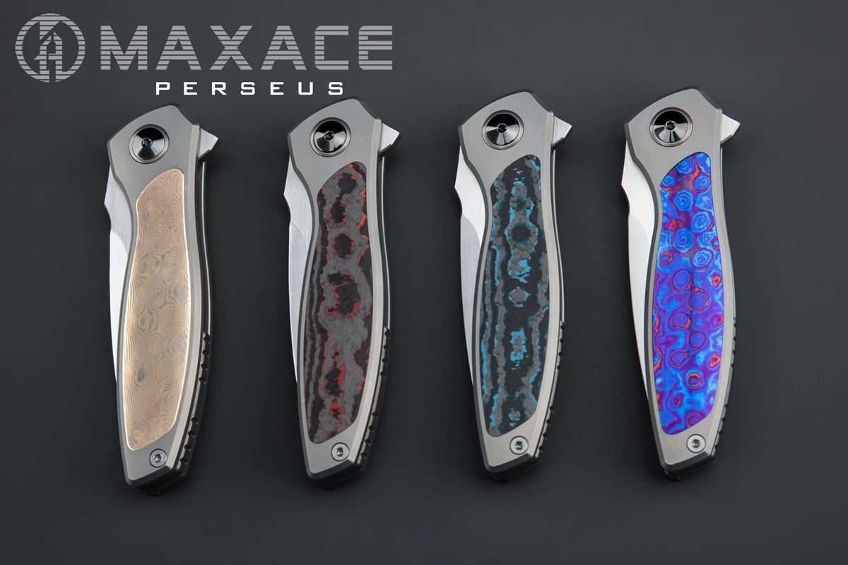 Maxace Perseus CPM-MAGNACUT  Timascus Inlay Folding Knife Tactical Survival Knife for Hunting Camping Fishing Fruit Cutting Tool