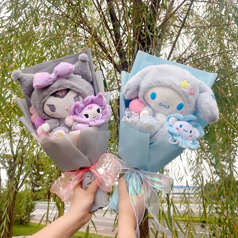 Cartoon My Melody Kuromi Cinnamoroll Kt Cat Plush Doll Toy Sanrio Bouquet Gift Box Valentine\'s Day Christmas Graduation Gifts