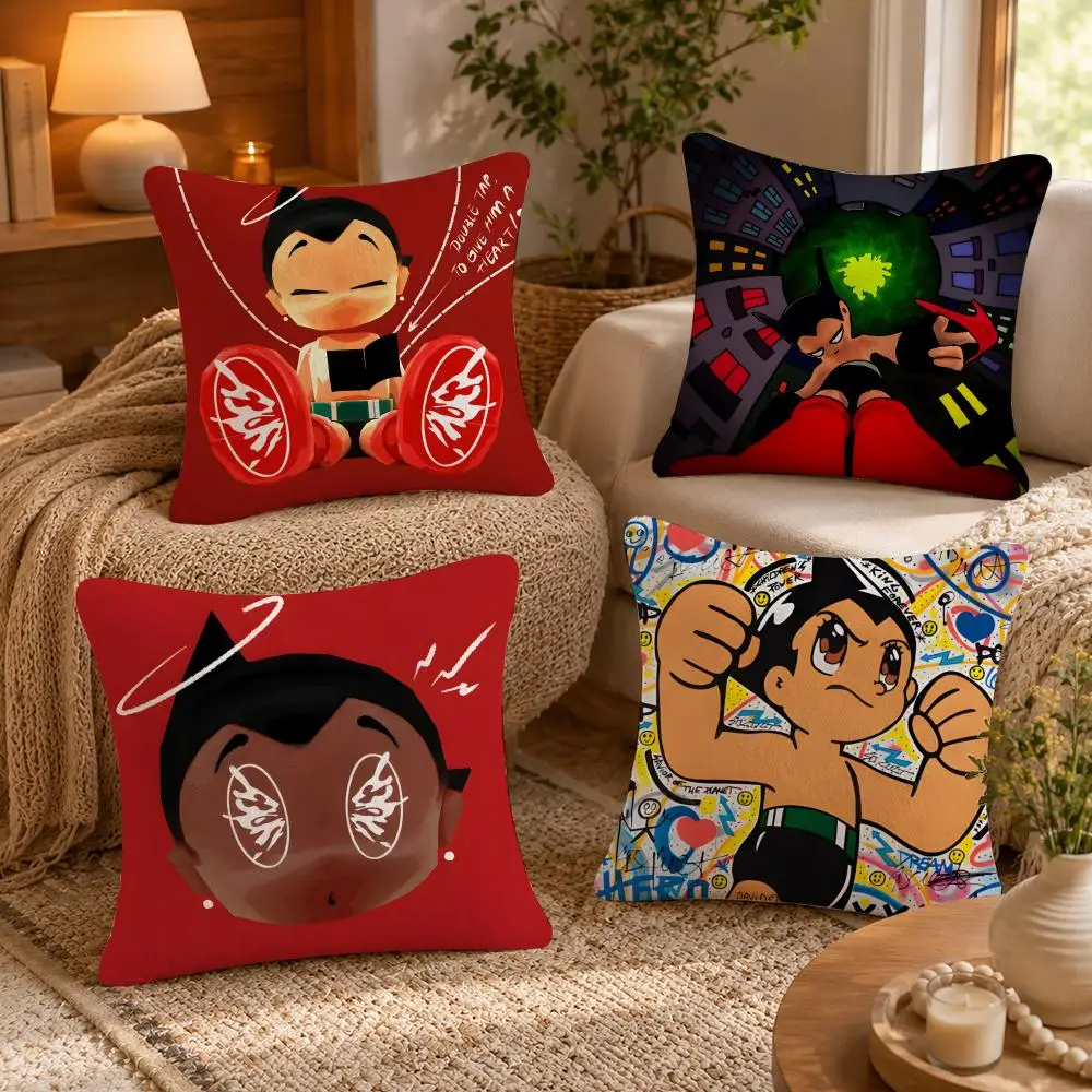 Retro A-Astro Boy Iron Cushion Cover Anti-dustmite Pillowcase Invisible zipper silky short plush Sofa cushion cover