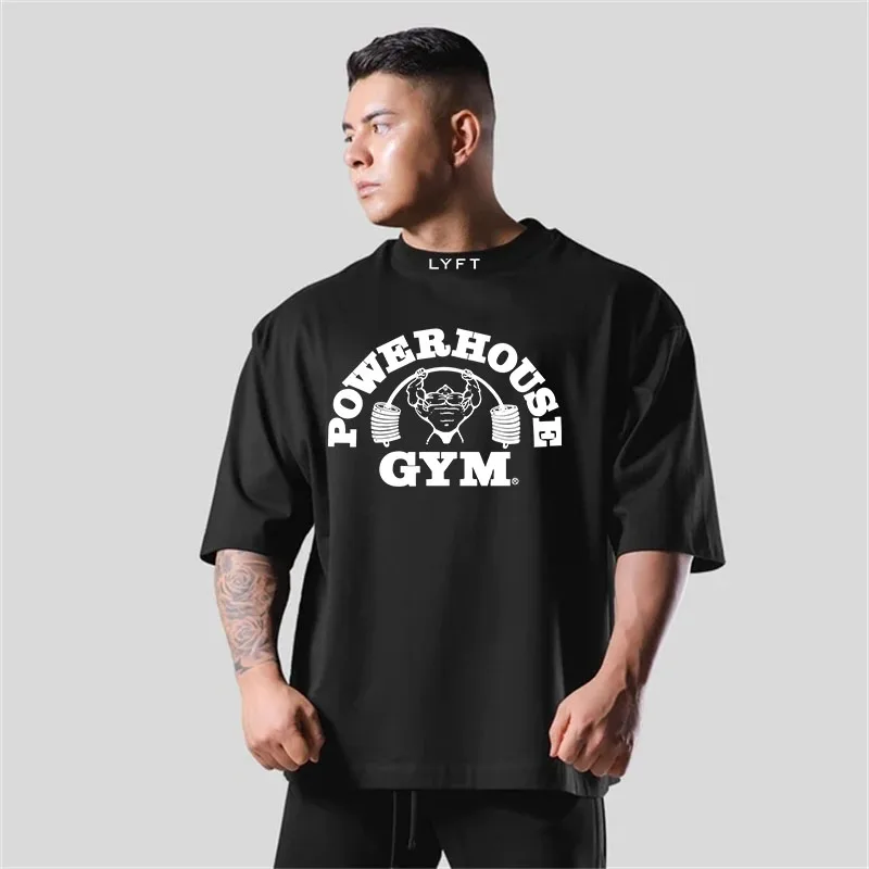 

Хлопковая рубашка Power Gym Спортивная футболка Мужская рубашка для бега с коротким рукавом Мужские футболки для тренировок Фитнес Свободные большие размеры M-XXXL