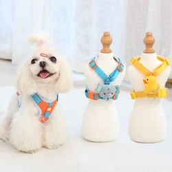 Cute Elephant Duck Dog Cat Harness and Leash Set Nylon Mesh Lined Pet Vest Harness with 2 Leash Clip Leads for Small Medium Dogs