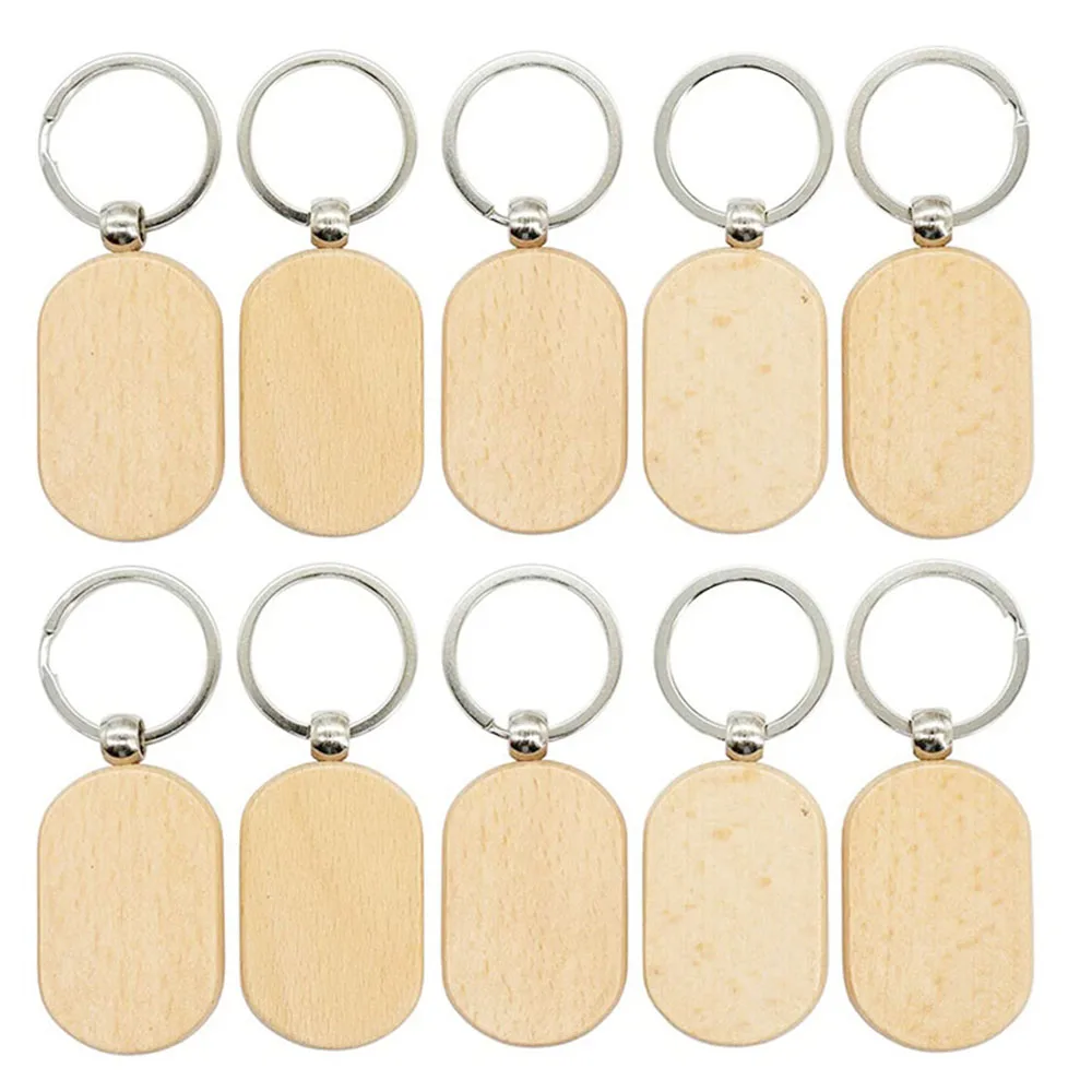 10pcs Runway shape Wood Keychains Blanks Wooden Racetrack Keyrings Suitable for Laser Engraving Gift