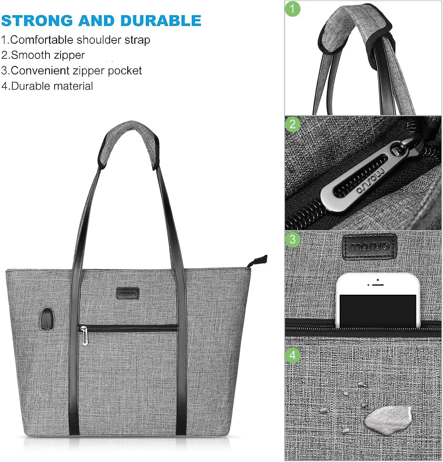 USB Port Laptop Tote Bag for MacBook Air Pro M5 M4 M3 M2 15 16 17.3 inch Notebook Chromebook Work Travel Business Computer Bag