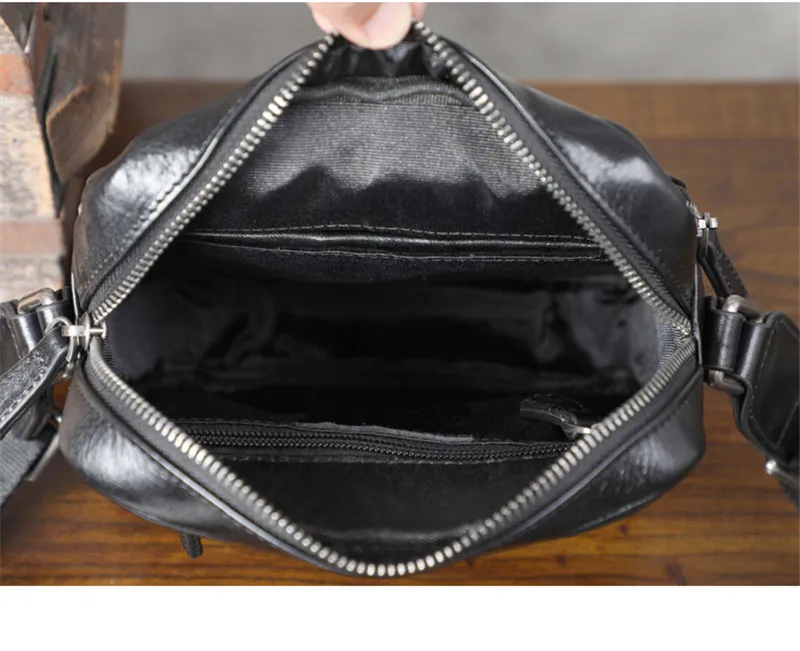 Casual vintage natural genuine leather men's black shoulder bag simple daily pleated luxury real cowhide small messenger bag