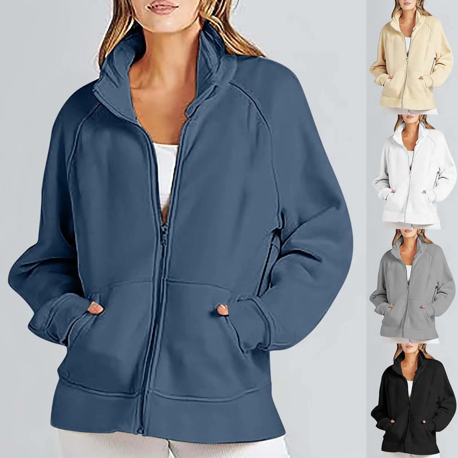 

Женская спортивная толстовка на молнии, свободного кроя, из полиэстера, повседневная, удобная, женская одежда