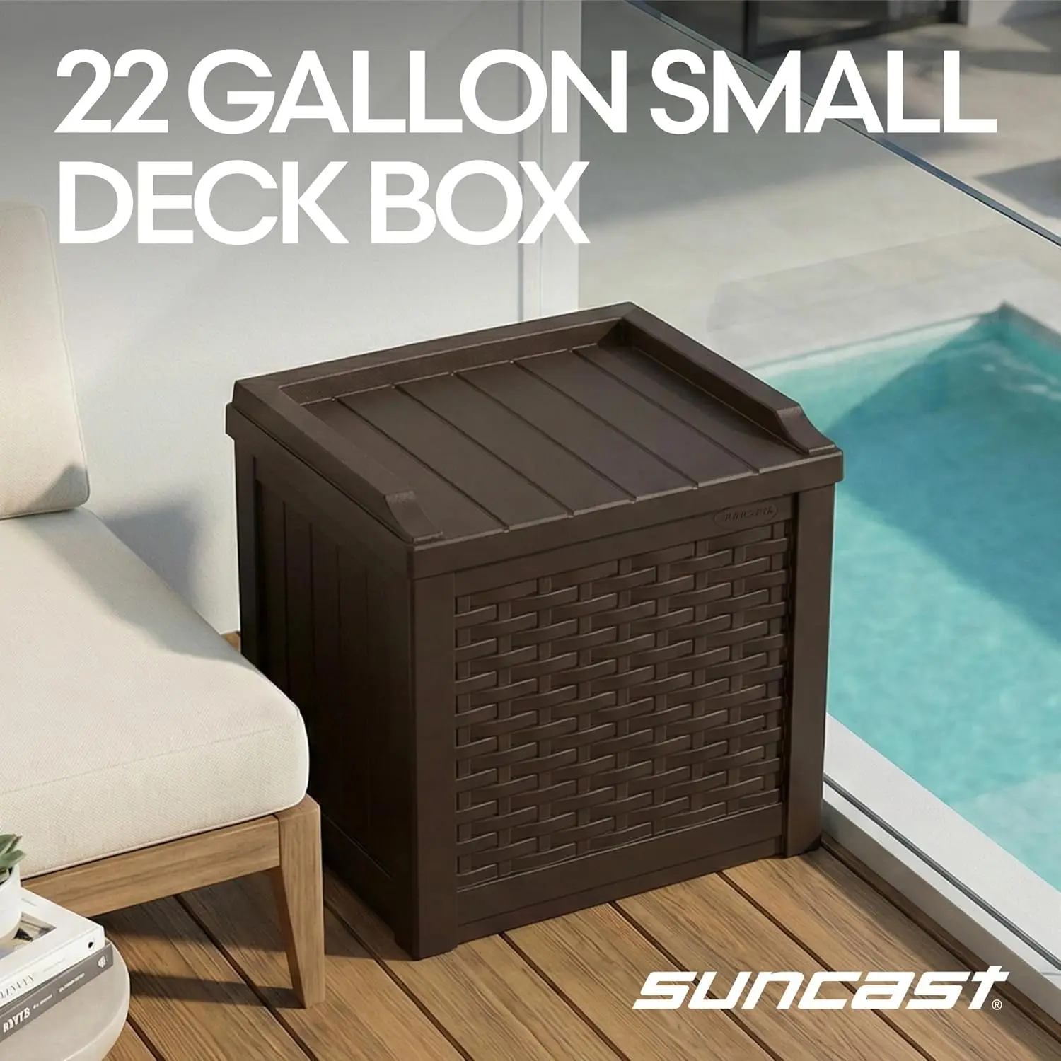 Outdoor Deck Box 22 Gallon Resin Storage Box with Seat for Patio Cushions, Pool Towels, Garden Tools view 2