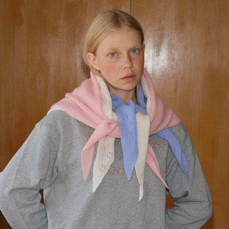 

Women's Wool Scarf Shawl Winter Warm Soft Knitted Striped Triangle Fashion Brand Bandana Lady Wool Scarves Knitted Scarf