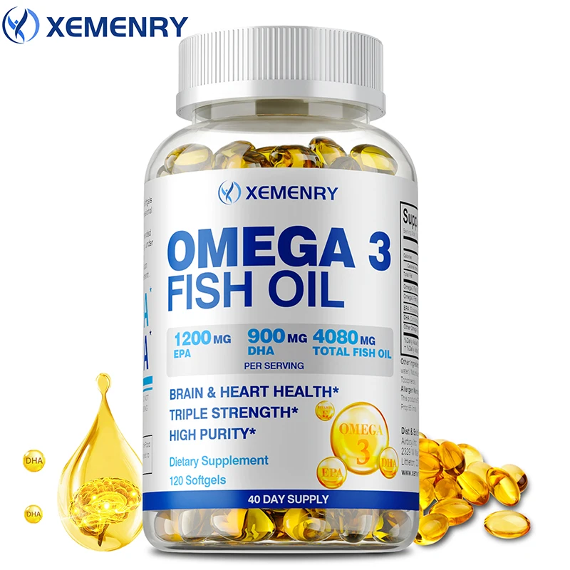 Omega-3 Fish Oil - Provides Fatty Acids To Support Brain and Heart Health, Boost Immunity, and Slow Aging