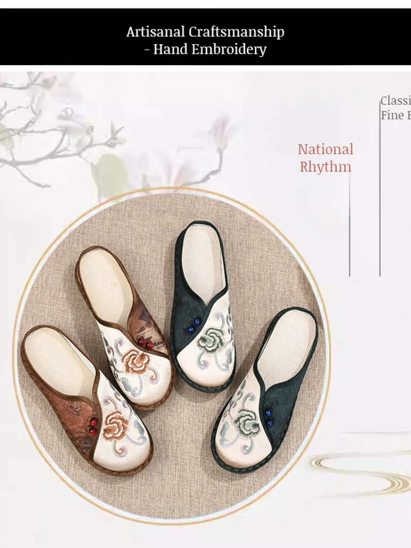 Middle-aged and elderly embroidered cloth shoes flat slip-on slippers traditional craft mother shoes