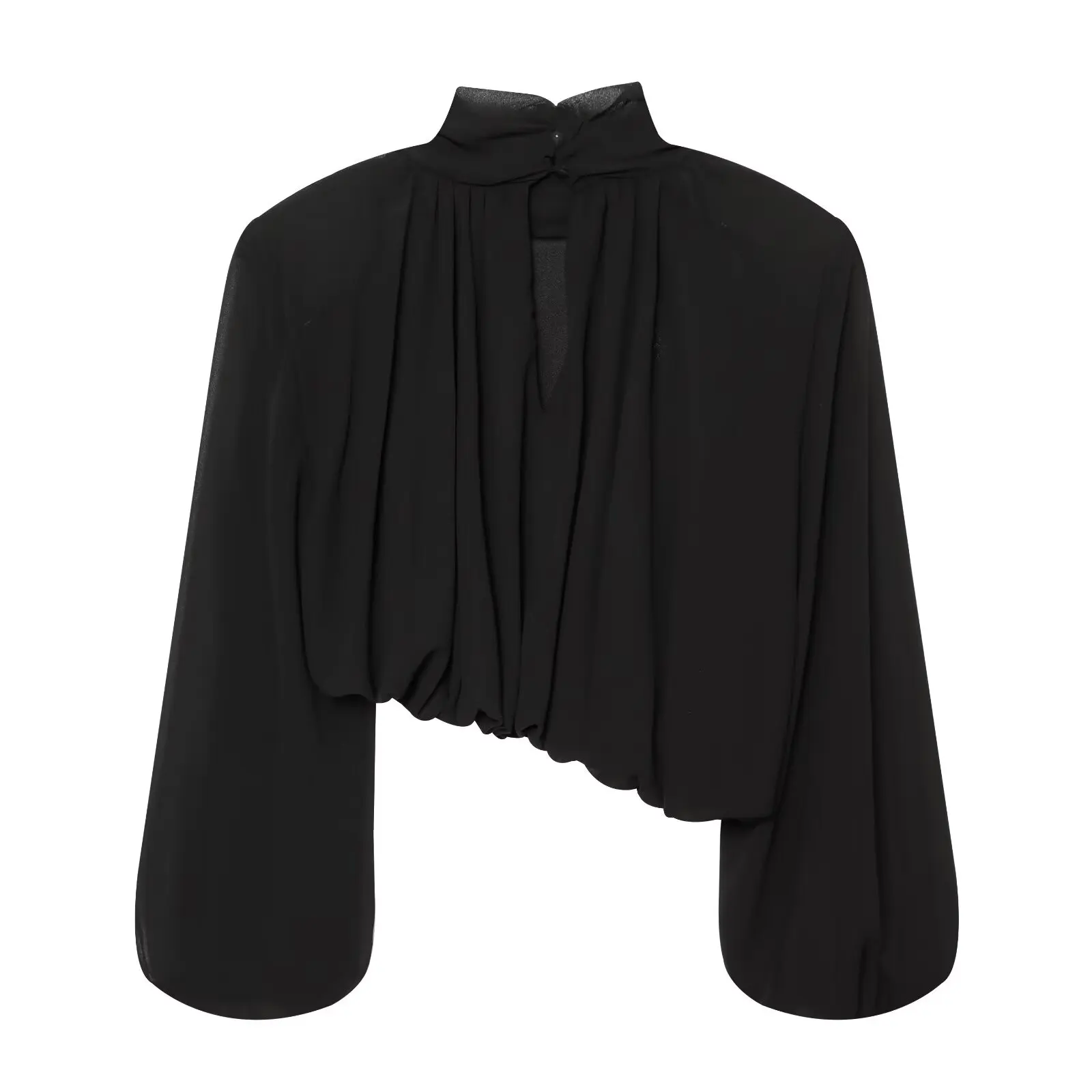 BSAY 2026 Herbst Neue Französische Elegante Damenmode Halbhoher Kragen Schulterpolster-Top Puffärmel Kurzes Hemd – Detail 3