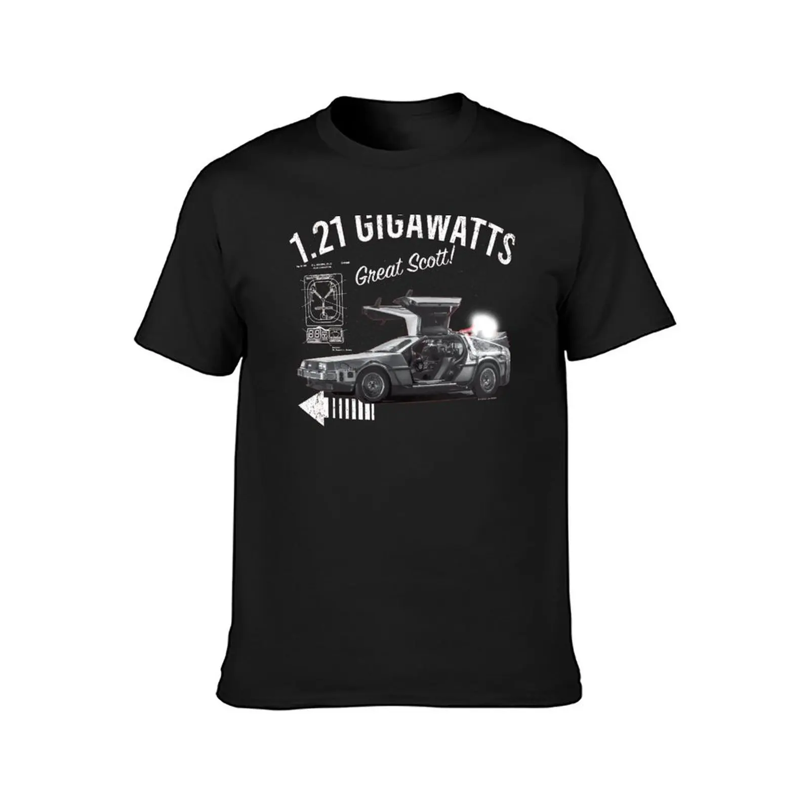 Back to the Future 1.21 Gigawatts DeLorean Car (? UCS LLC and Amblin) T-Shirt graphics customs oversized T-shirts for men cotton