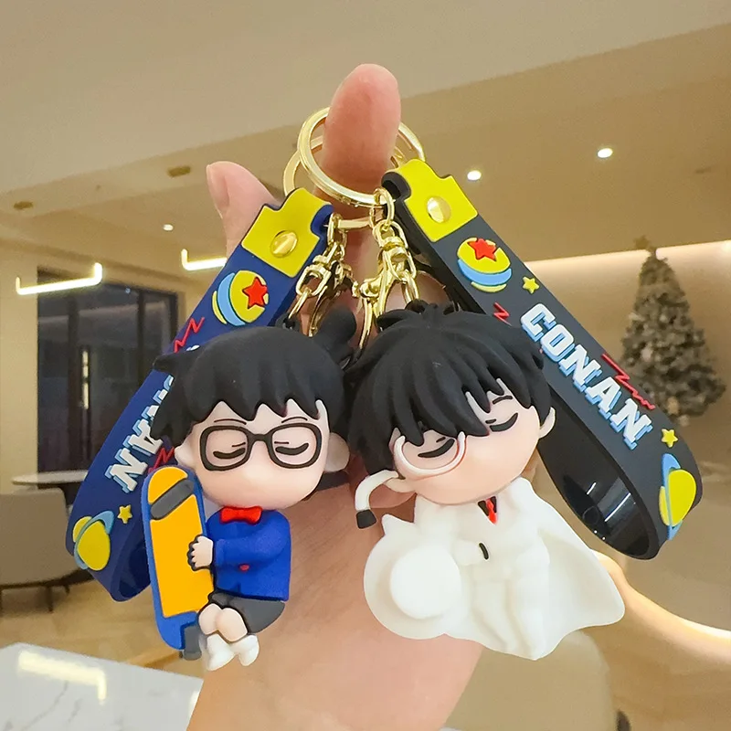 Anime Conan Key Chain Creative Cartoon Pvc Figure Pendant Bag Hanging Decoration Car Key Chain