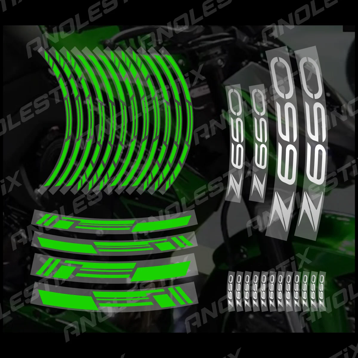 AnoleStix Riflettente Ruota Del Motociclo Adesivo Mozzo Decal Rim Stripe Nastro Per Kawasaki Z650 2024 2023 2022 2021 2020 2019 2018