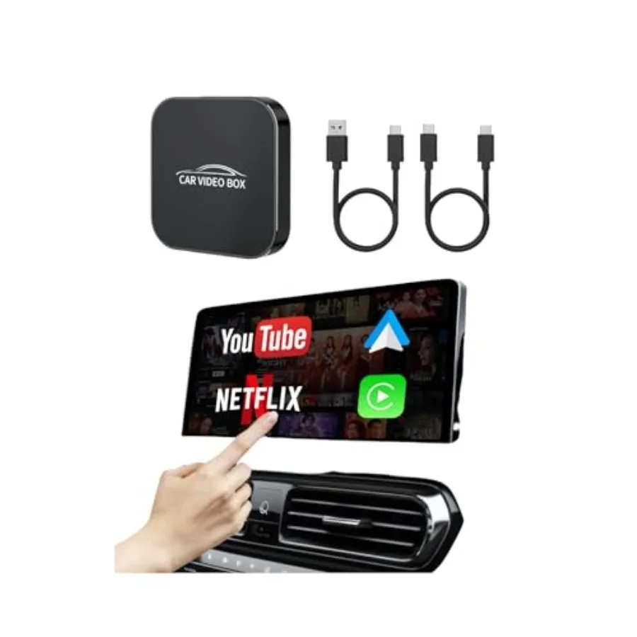 

5-in-1 Wireless CarPlay Adapter for Cars: ABS Plastic Black Converts Wired to Wireless with Netflix/YouTube Support USB-A USB-C