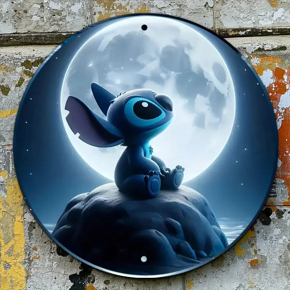 قطعة واحدة من لوحة القصدير المعدنية المستديرة، دائرة بنمط زخرفي مع موضوع غرزة، هدية ديكور منزلي مرخصة رسميًا، مناسبة