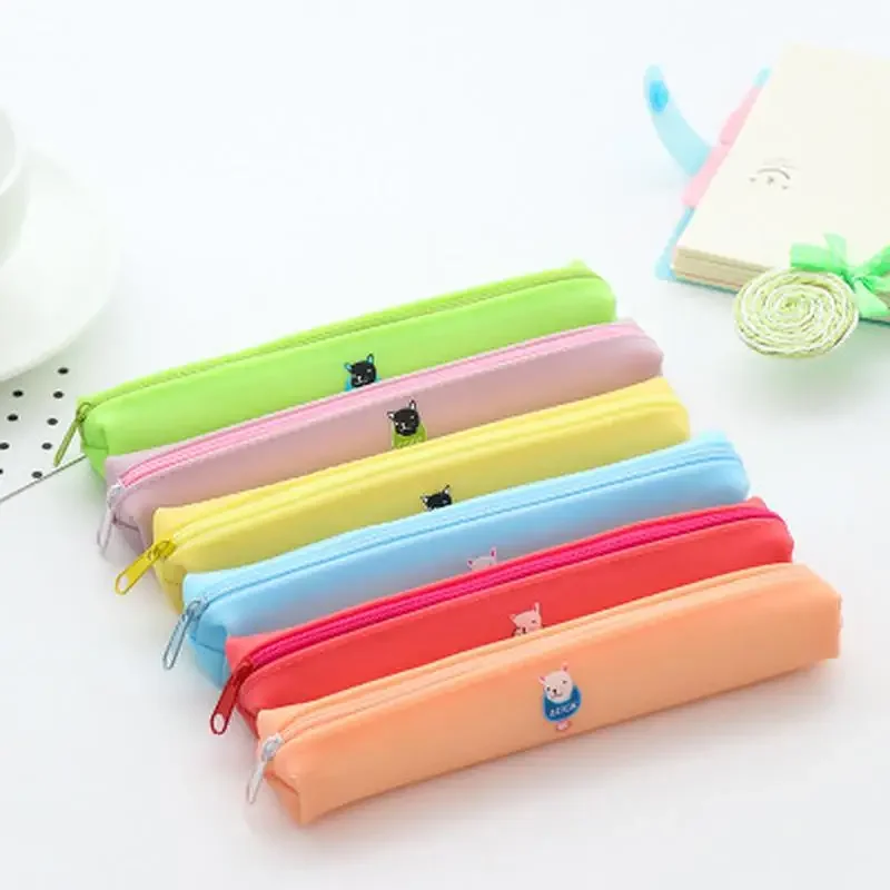 Long Strip Candy Color Dog Pencil Bag, Material de papelaria caso, material escolar, bonito