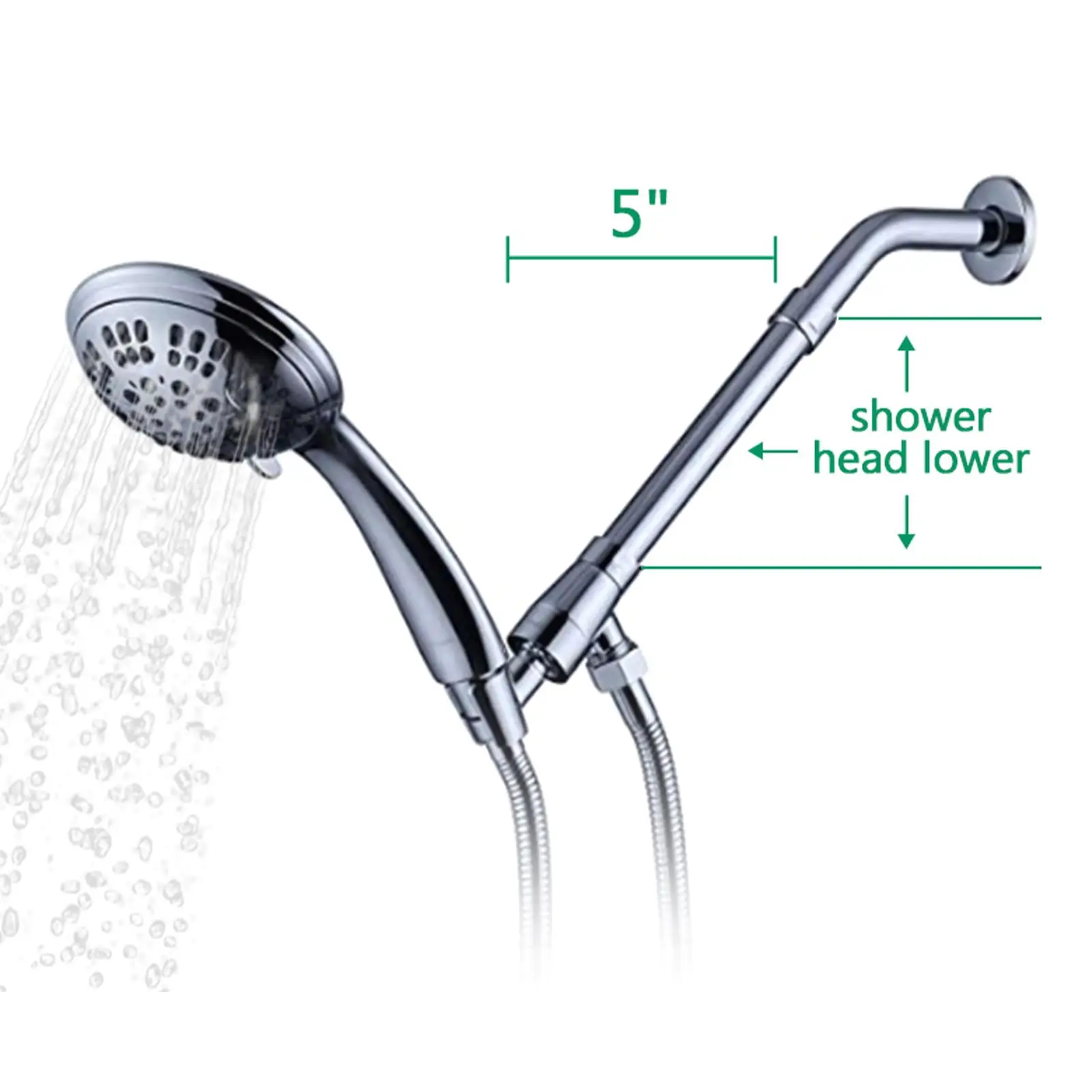 Stainless Steel Shower Head Extension Rod 4in with G1/2in Copper Hose Connector - Bathroom Shower Arm Mount