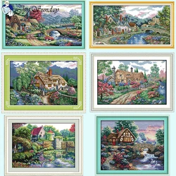 Beautiful Home Scenery Pattern Series Zestaw do haftu krzyżykowego Aida 14CT 11CT 16CT Biała tkanina płócienna DMC Nici Zestawy do szycia