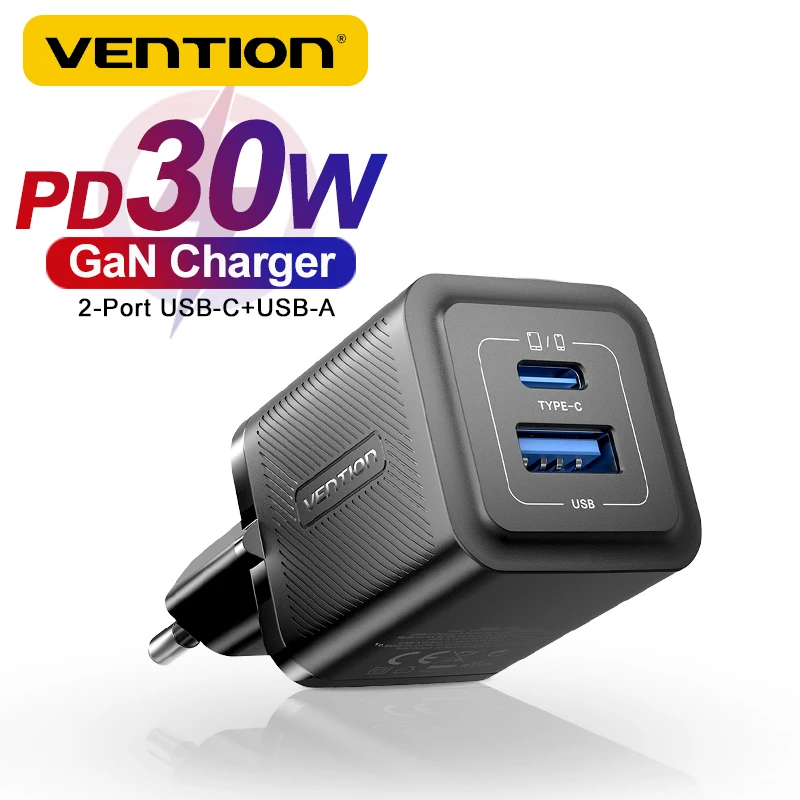 

Vention 30W GaN Charger for iPhone 16 15 Pro Max PD QC 3.0 USB Type C Mobile Phone Charger for iPad Samsung Xiaomi Fast Charger