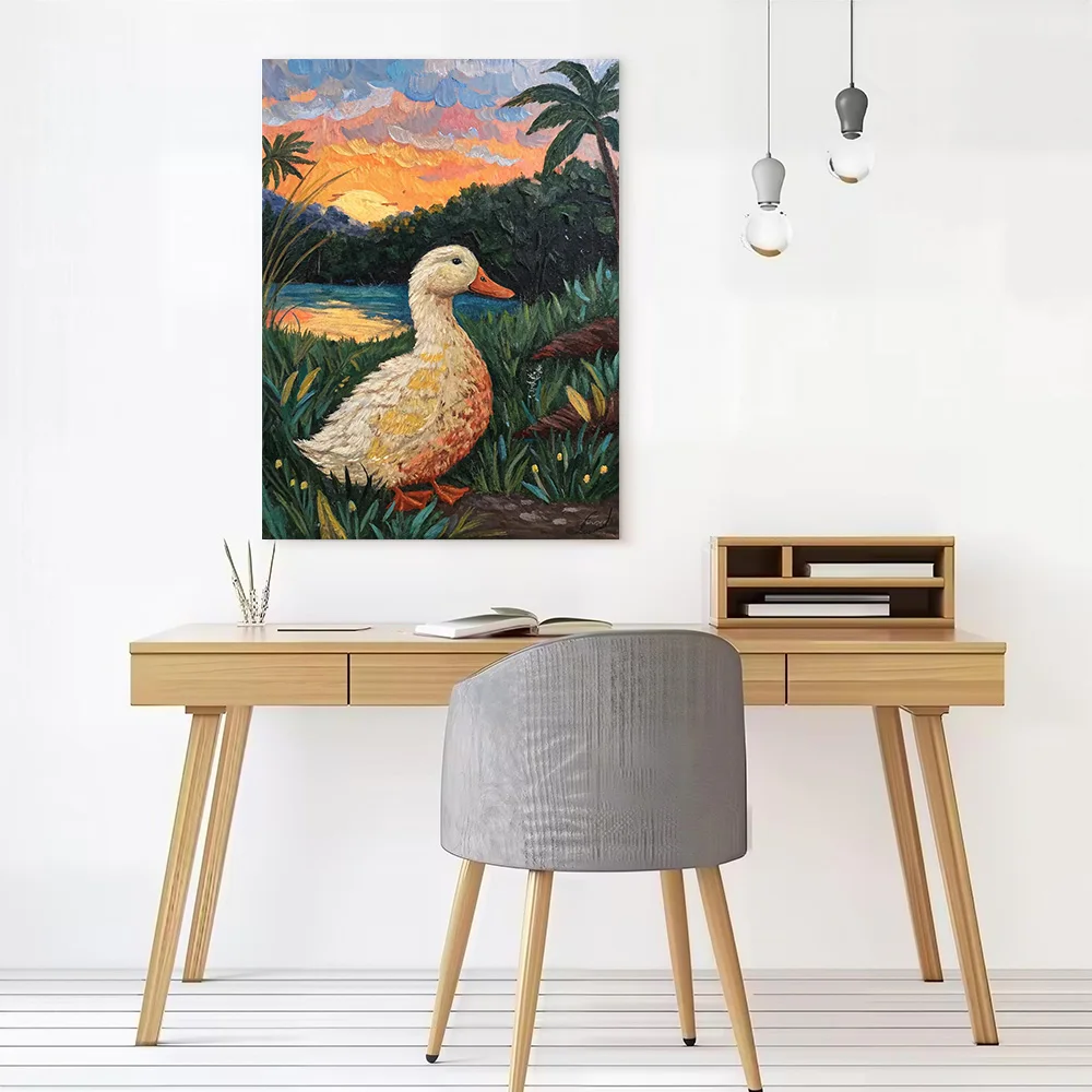 Duck At Sunset Painting Canvas Wall Art Poster Personalized Photo Printing Perfect Gift for Modern Living Room Pictures Bedroom