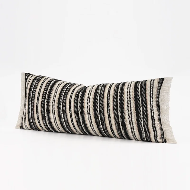 Black Stripe Pillows Tassel Cushion Case Modern Decorative Pillow Cover For Sofa 30x70 30x50 Living Room Office Home Decorations