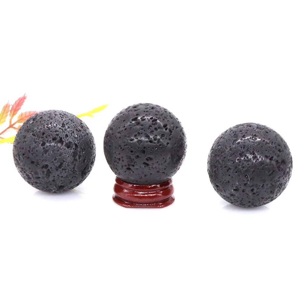 

40mm Volcanic Lave Ball Natural Gems Reiki Healing Crystal Polished Energy Globe Chakra Massage Home Decoration Gift With Stand
